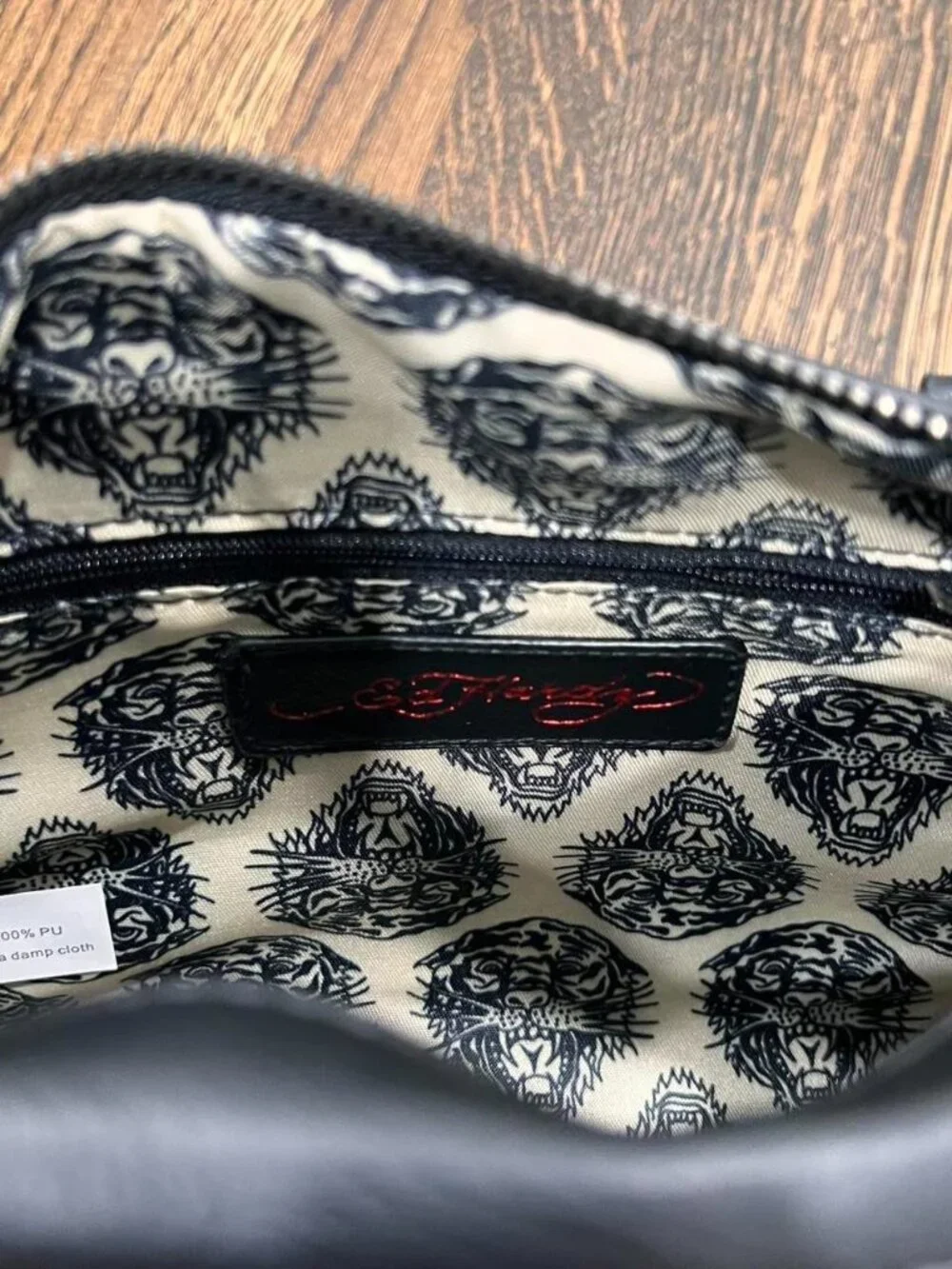 ed hardy black leather shoulder bag small / medium tote - Picture 5 of 5